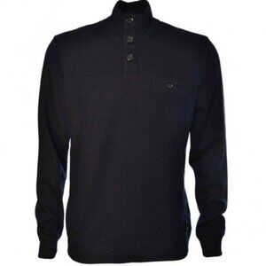 Ted Baker Half Button Mock Neck Knit Sweater Size Medium Navy Red Undertone